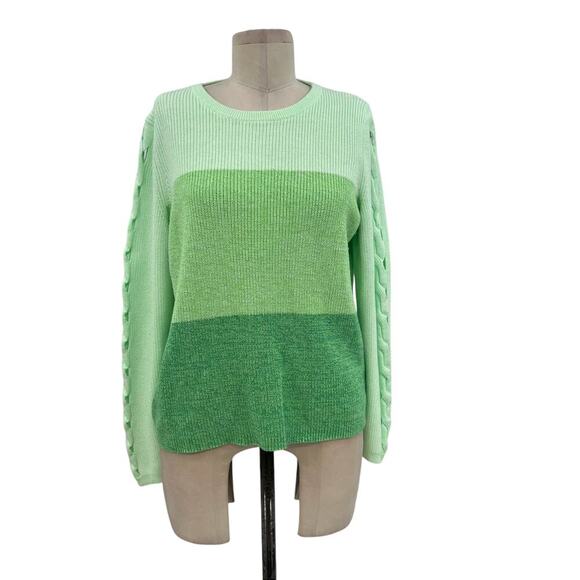 Lilly Pulitzer Cortina Sweater‎ Cut Out Sleeves Knit Ombre Green Size Large - Picture 2 of 14